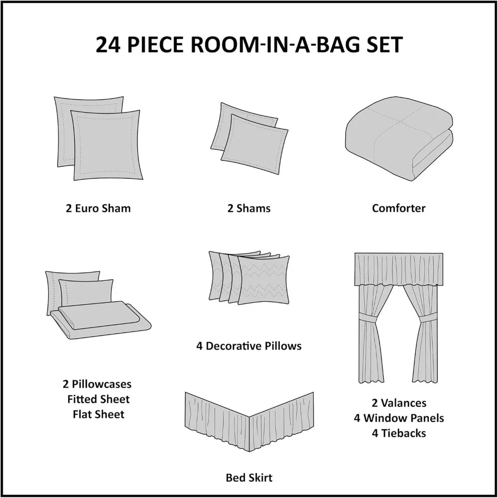 Essentials 24-Piece Faux Silk Comforter Set with Paisley Jacquard Design and Matching Curtains