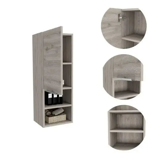 Single Door Medicine Cabinet with Four Shelves Two Interior and Two External