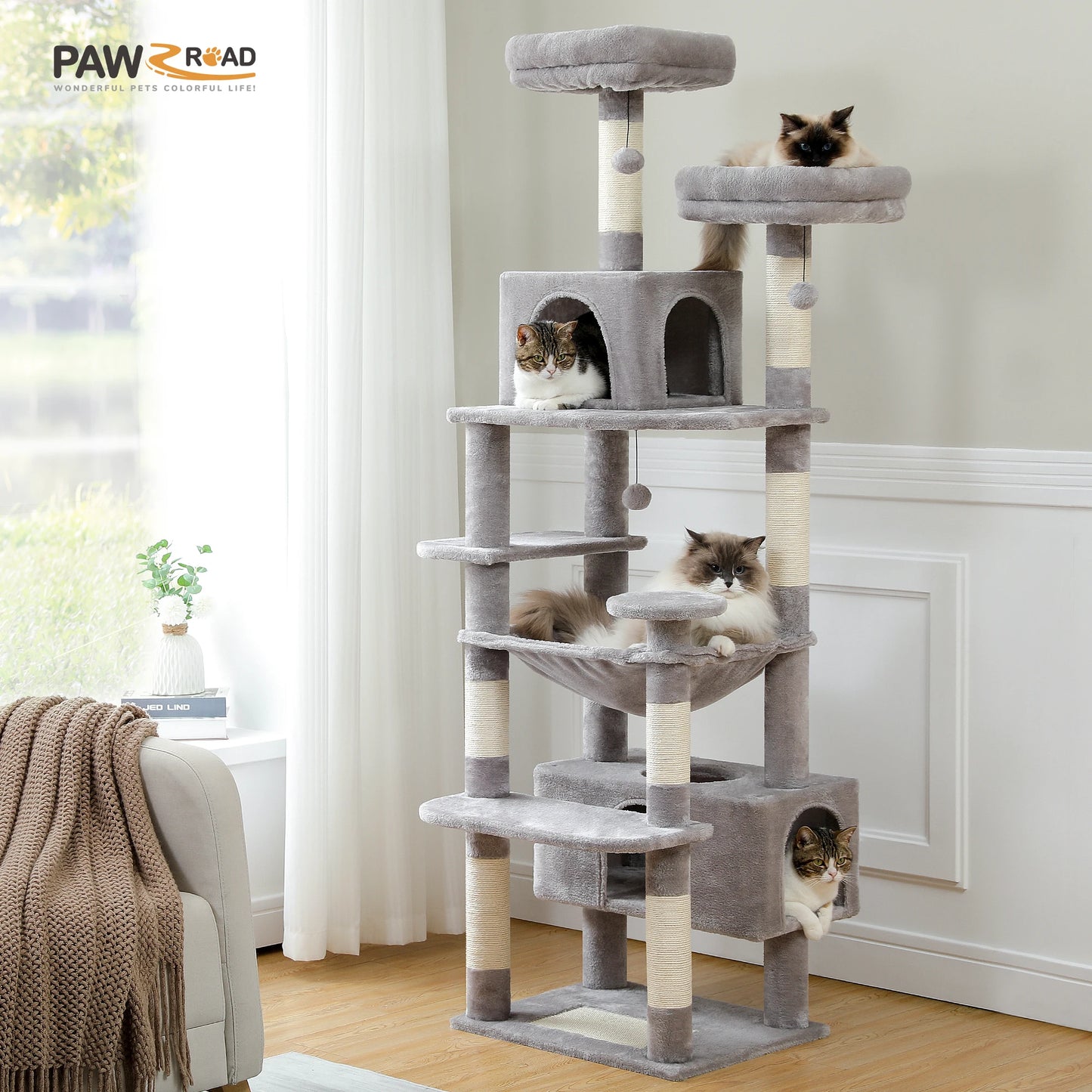 Multi-Level Plush Cat Condo with Scratching Posts