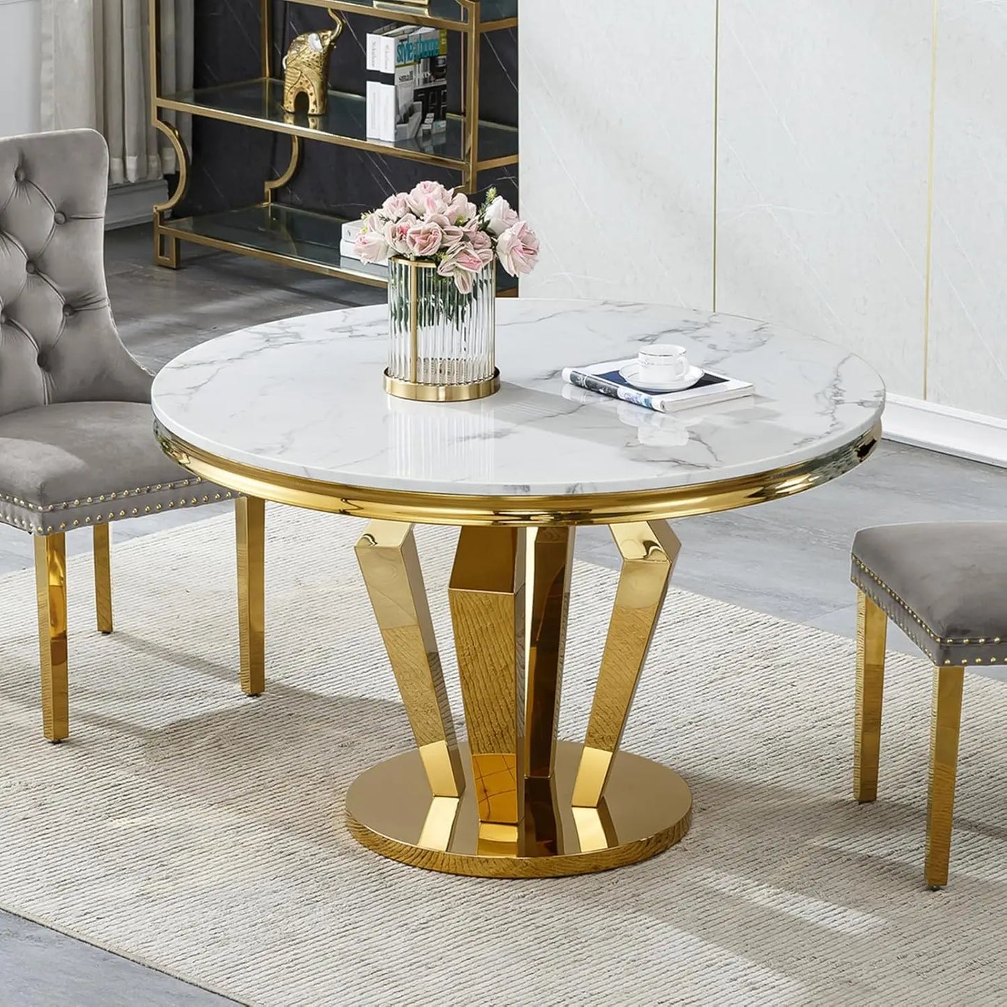 Modern Faux Marble Rectangular or Round Dining Table