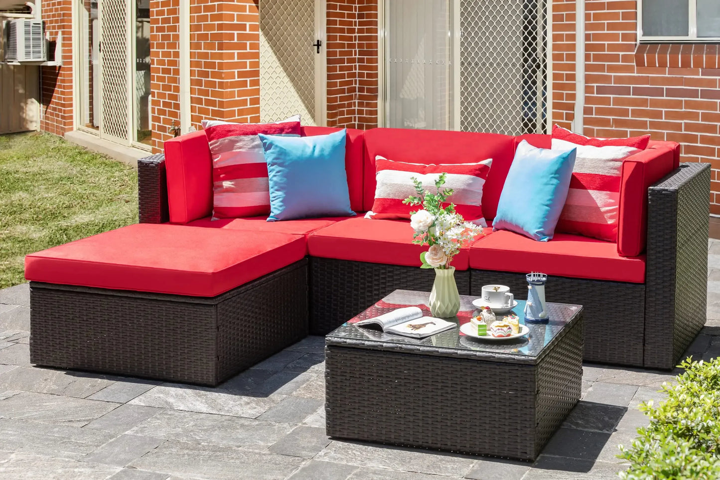 All-Weather PE Rattan Outdoor Couch with Ottoman