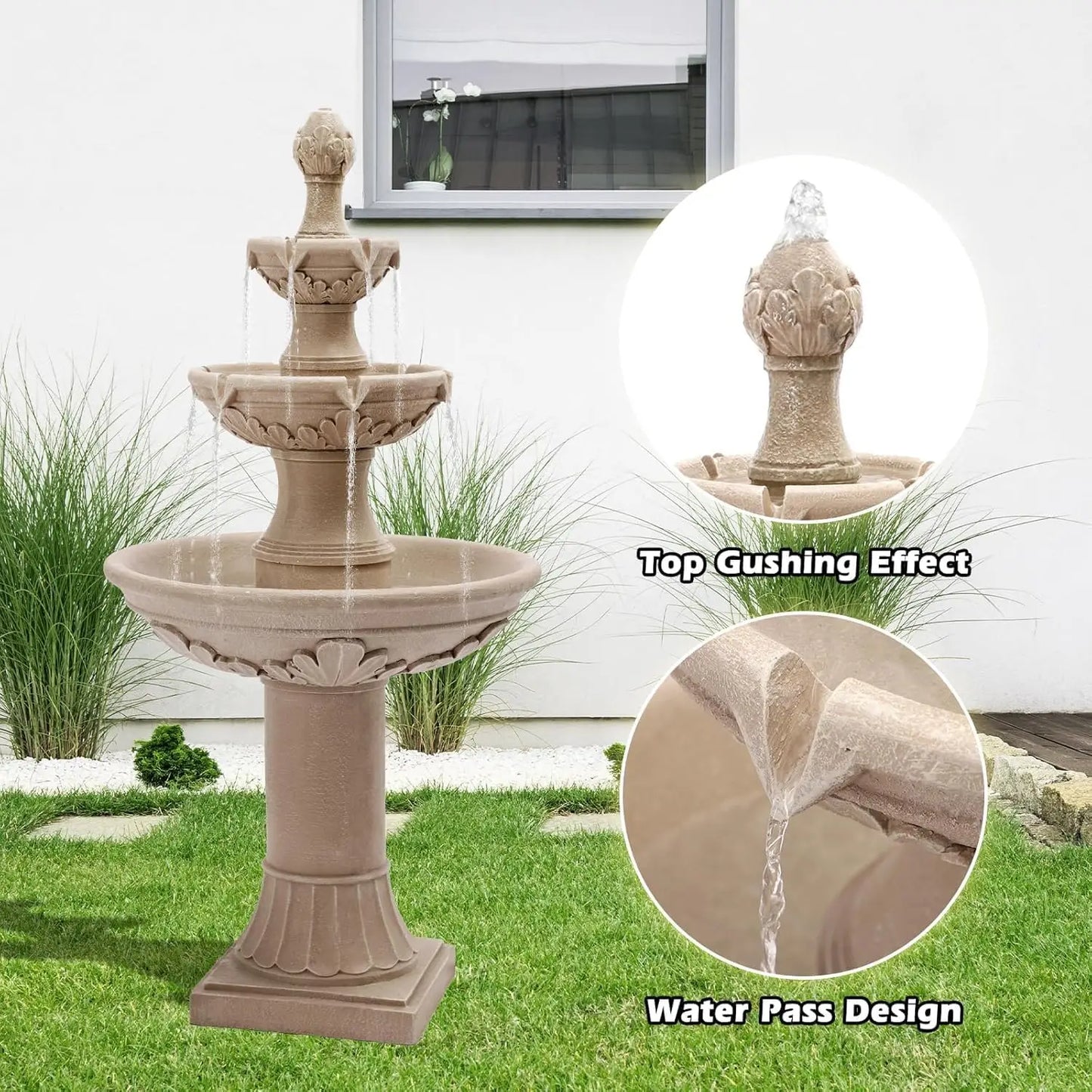 Bubbler Floor Waterfall Fountain with Pineapple Top and Pump
