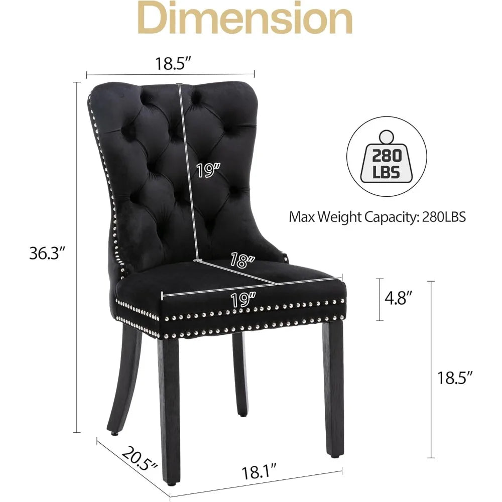 Luxury Velvet Dining Chairs with Wood Legs and Pull Ring