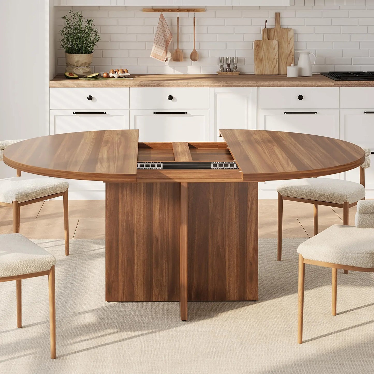 Modern Extendable Round to Oval Dining Table