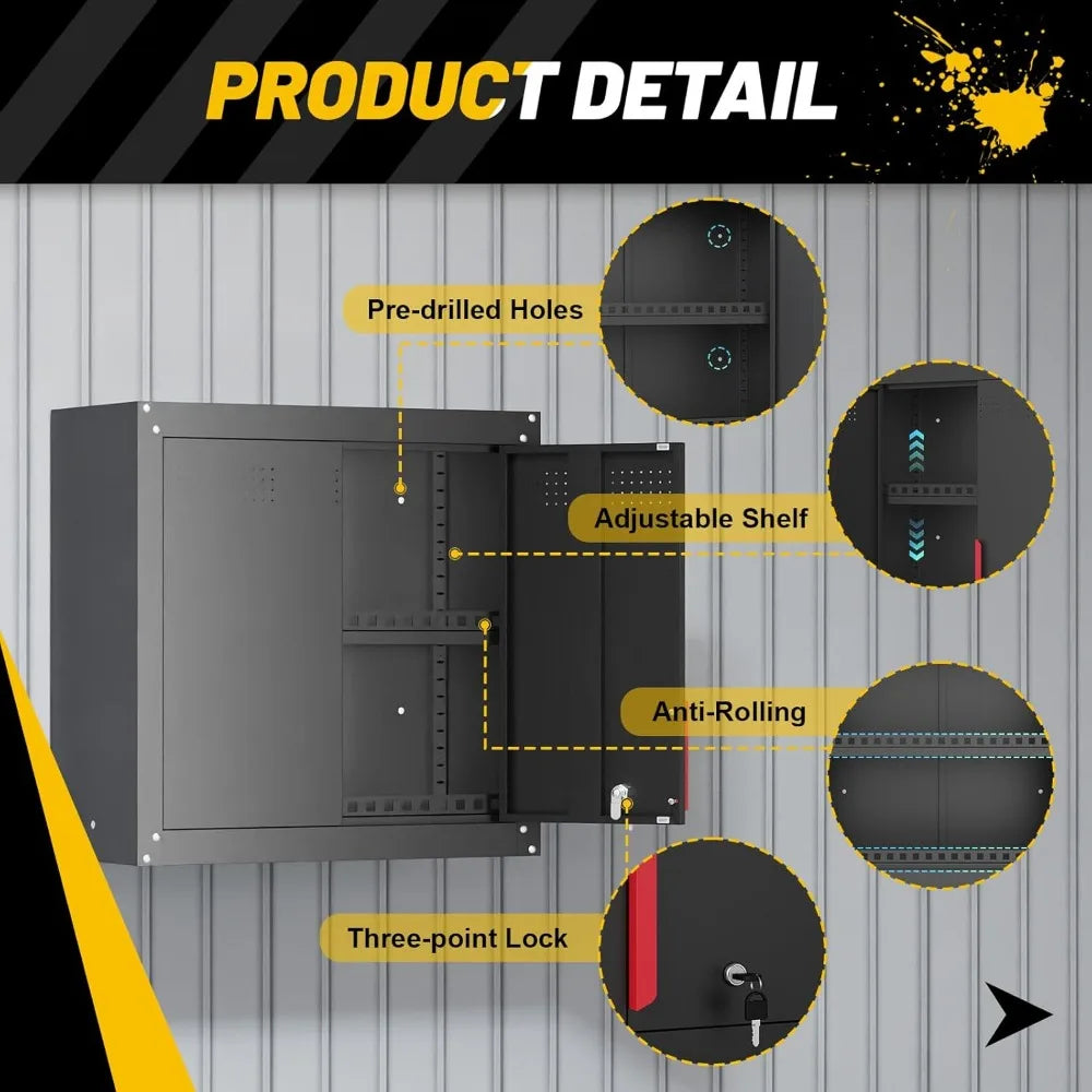 Wall Mounted Garage Storage Cabinet with Lock and Handle