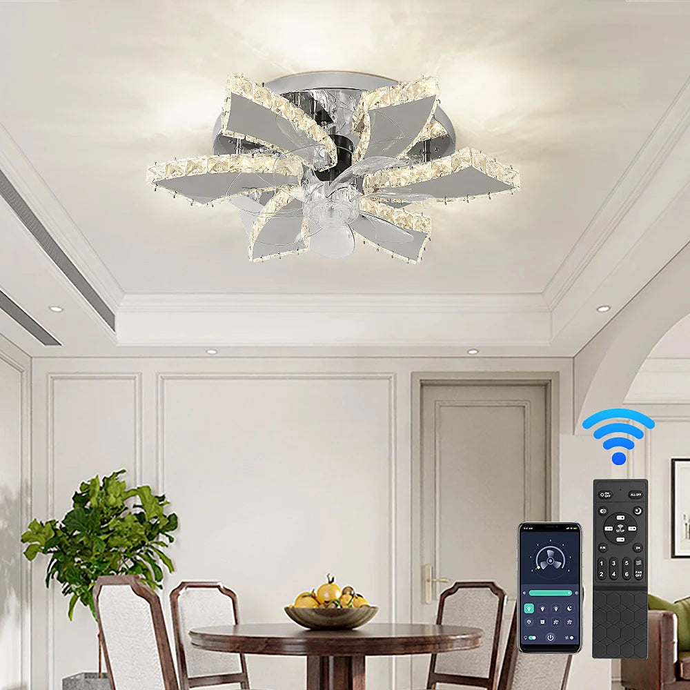Luxury Crystal Chandelier Modern Ceiling Fan Light