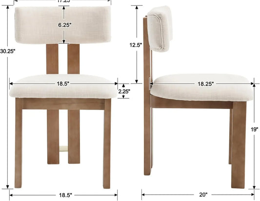 Armless Upholstered Accent Linen Dining Chairs Set with Natural Hardwood Legs