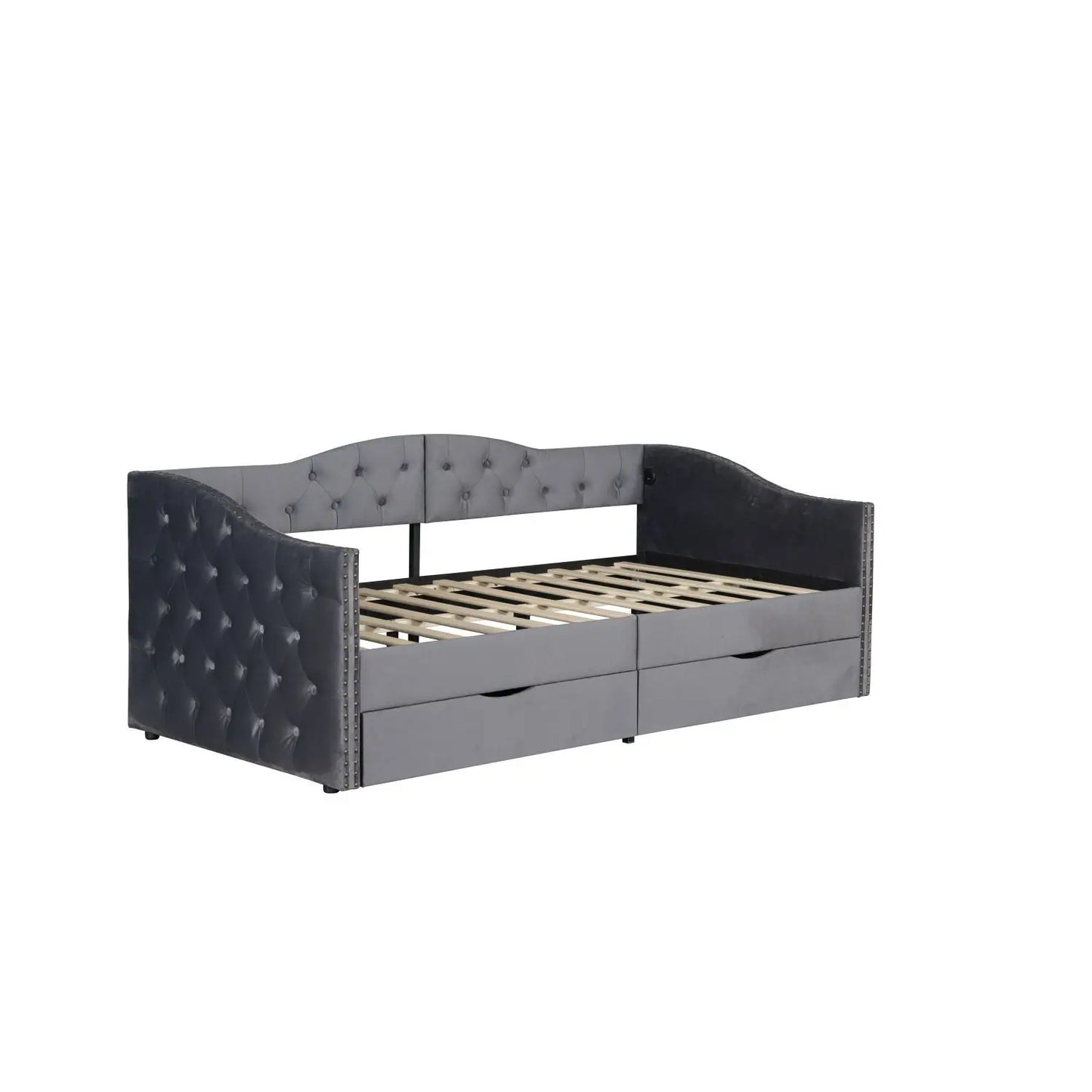 Grey Upholstered Twin Daybed with Storage Drawers