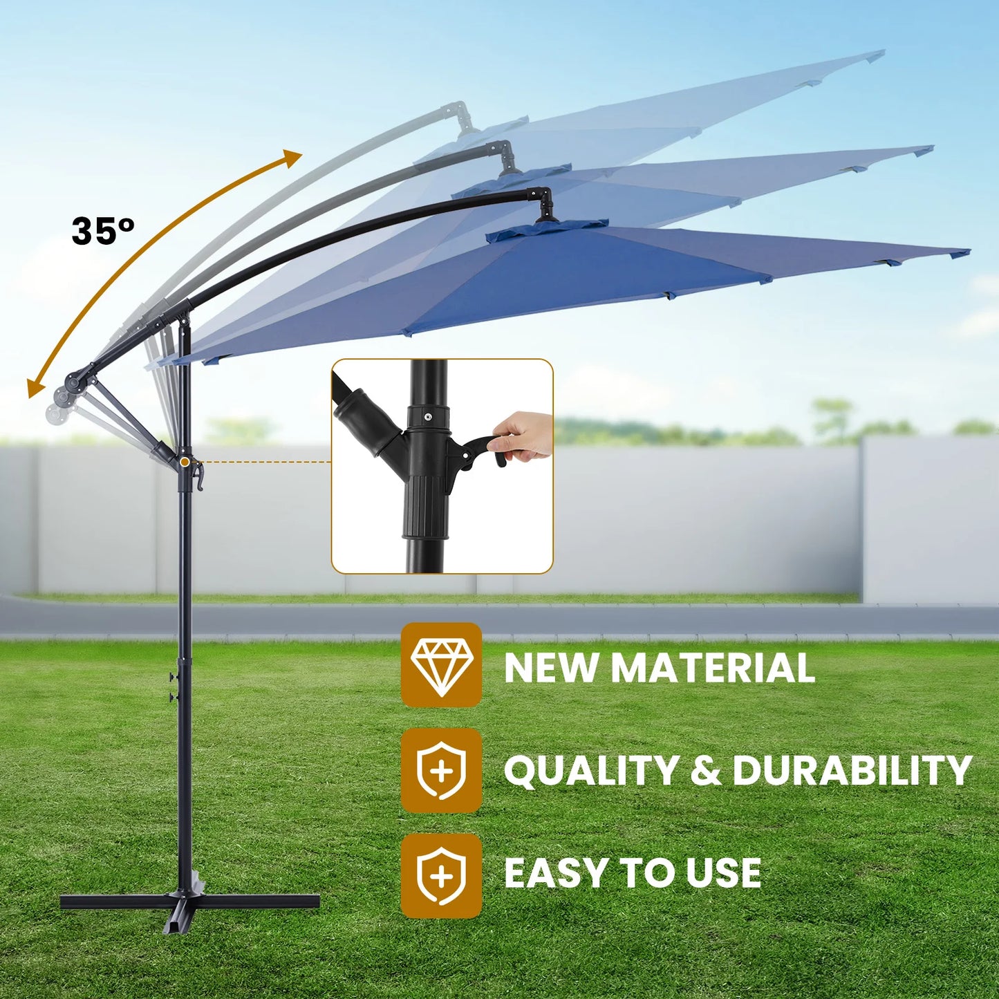 Outdoor Patio Umbrella Hanging Cantilever with Easy Tilt