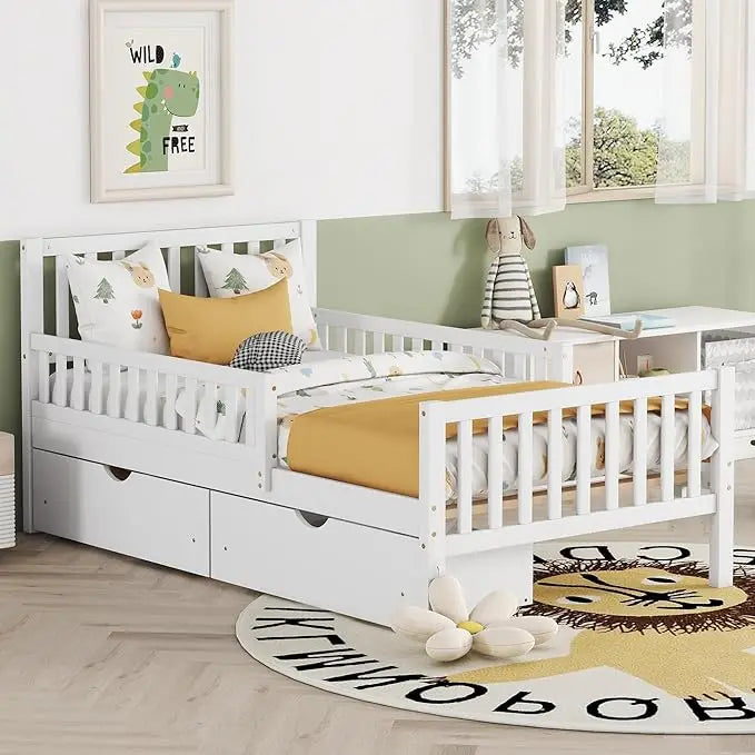Twin Bed with Guardrails and Low Platform