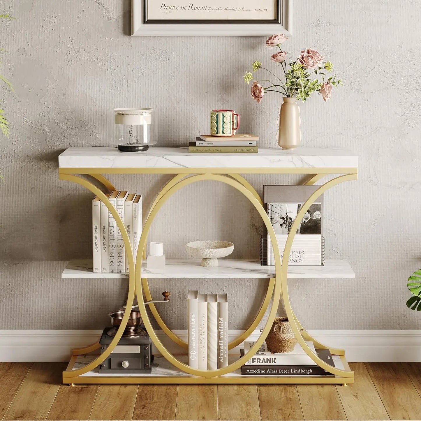 Narrow Console Table with Storage Shelves
