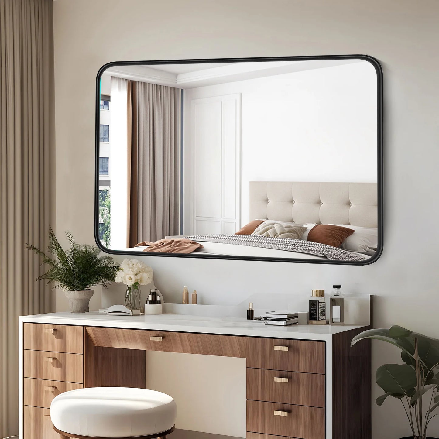 Large Rectangle Vanity Framed Mirror