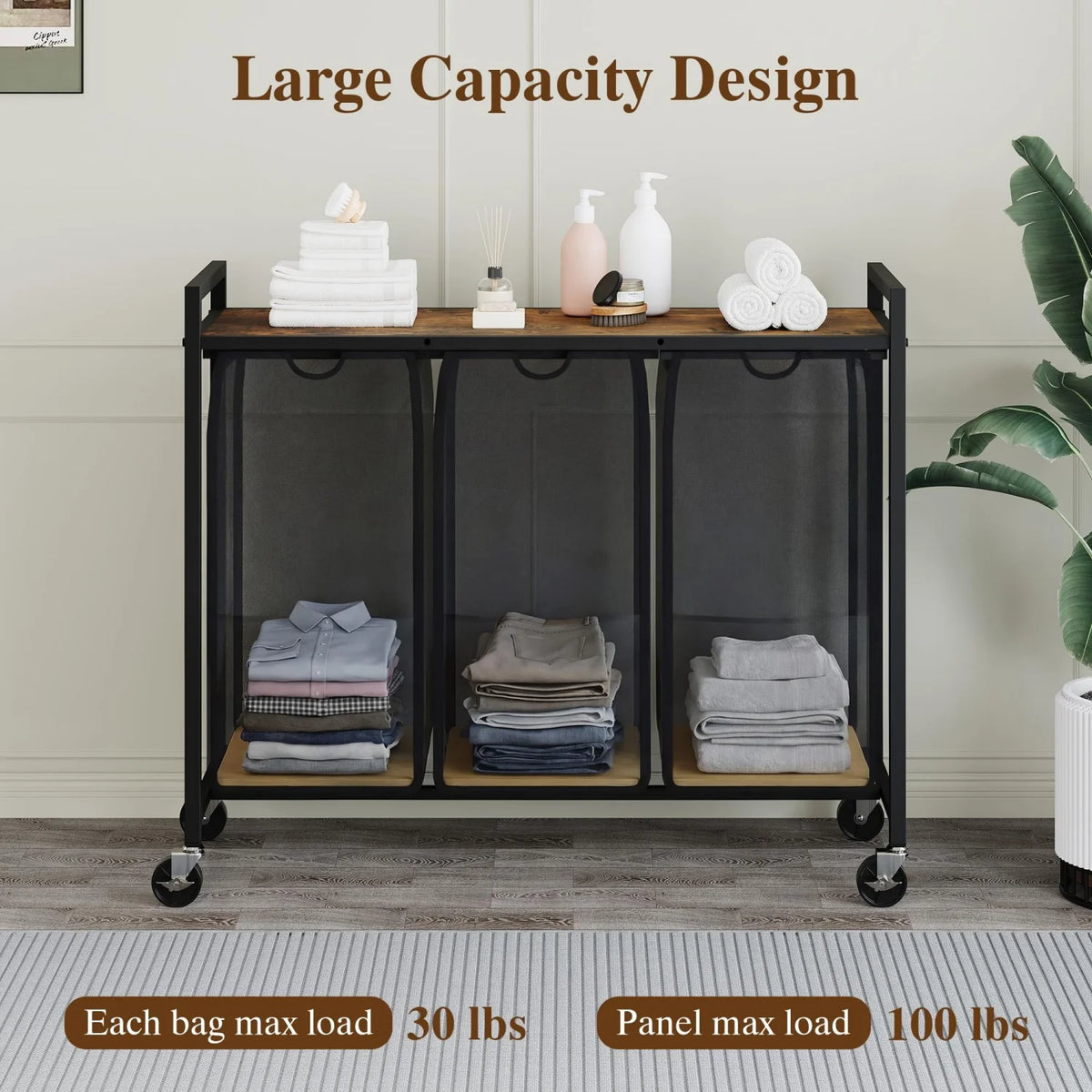 Rolling Laundry Hamper with Shelf