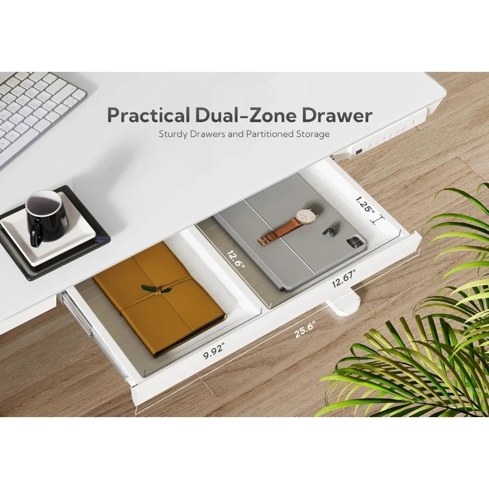 Glass Standing Desk with Drawers