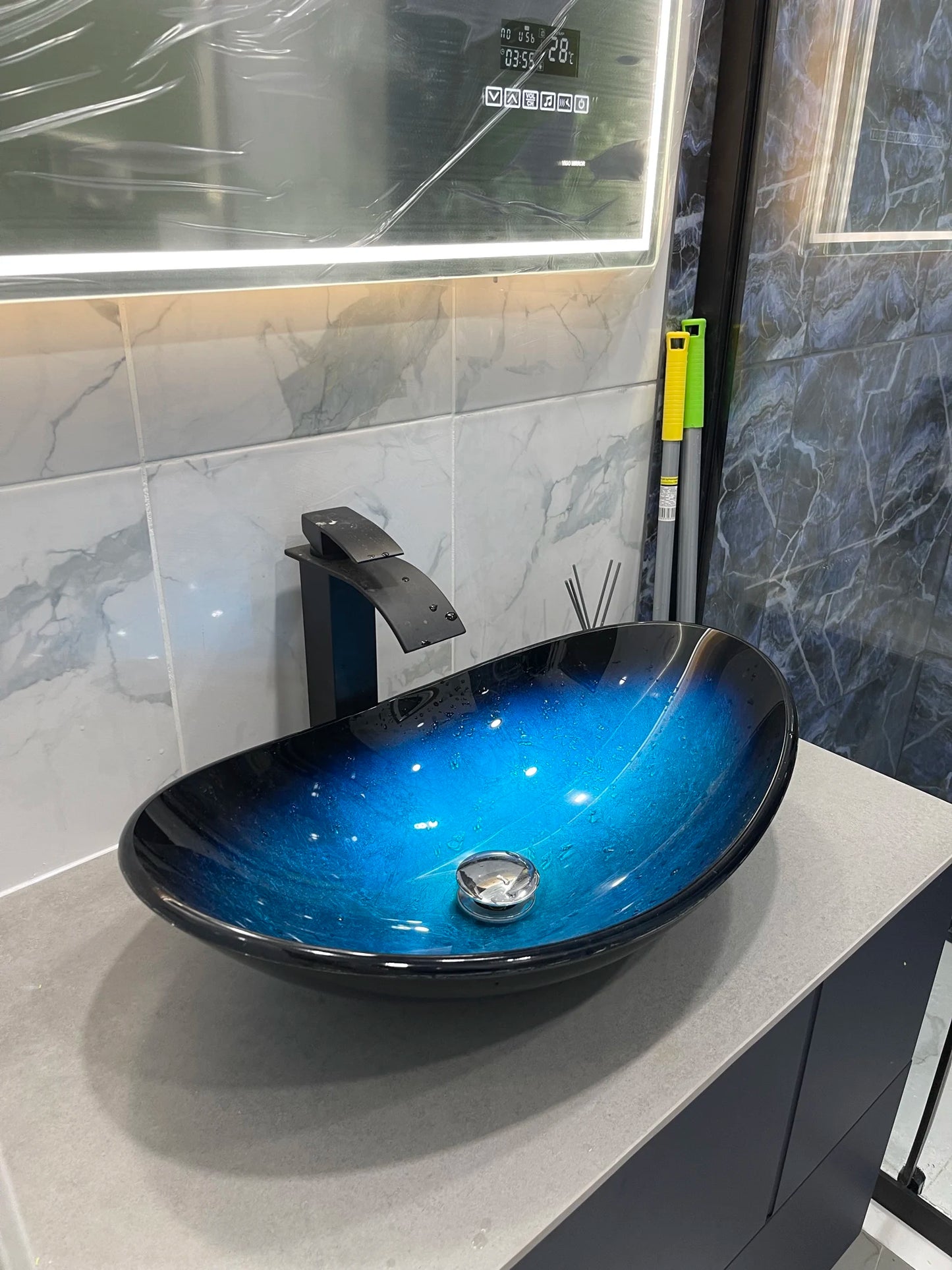 Tempered Glass Bathroom Sink Set