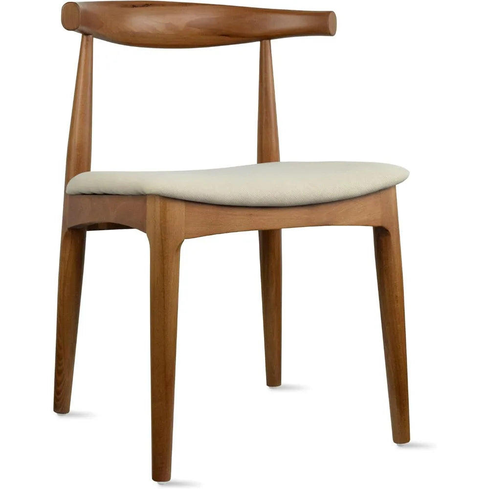 Pair of Wooden Dining Chairs with Beige Linen Cushioned Seats