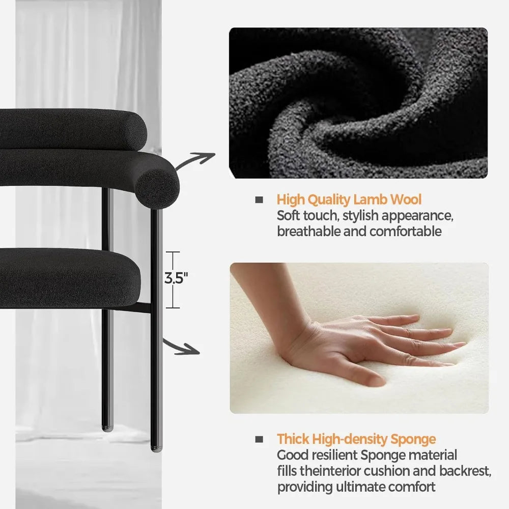 Modern Black Boucle Dining Chair with Arms Set of 4
