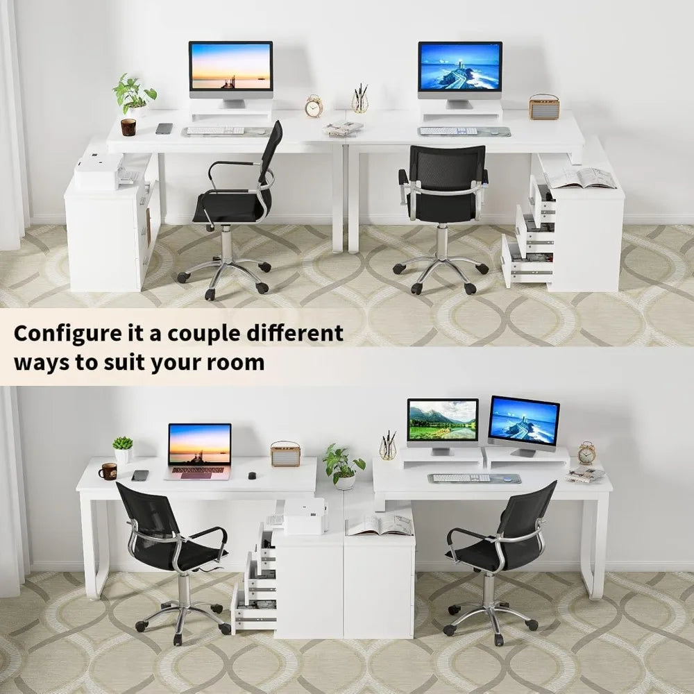 L-Shaped Desk with Drawers and Shelves