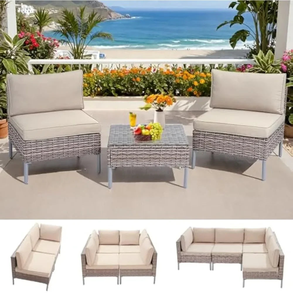 Outdoor Patio Furniture Set with Thick Water-Resistant Cushions & Coffee Table