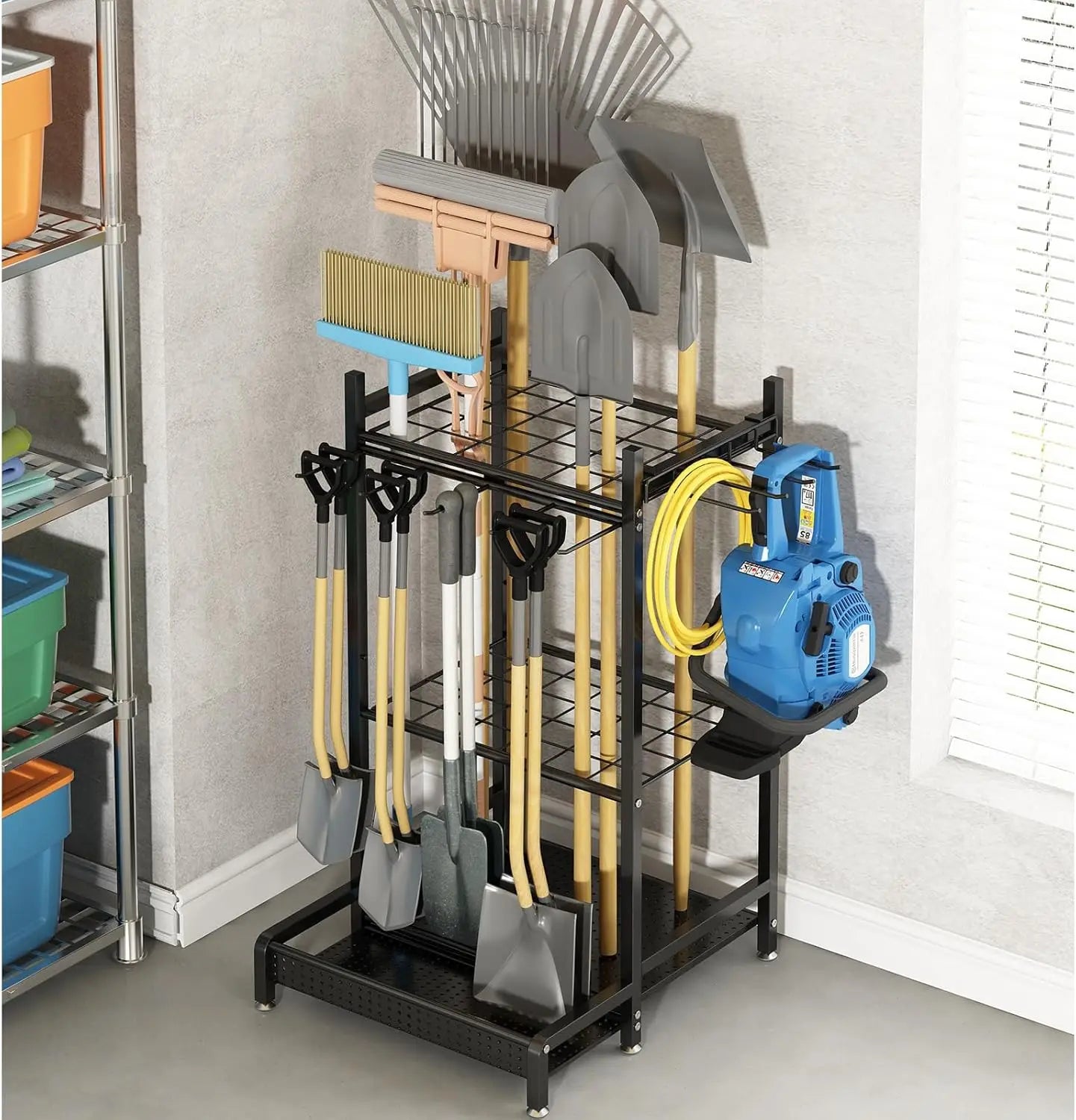 Heavy-Duty Metal Tool Organizer Rack with Hooks