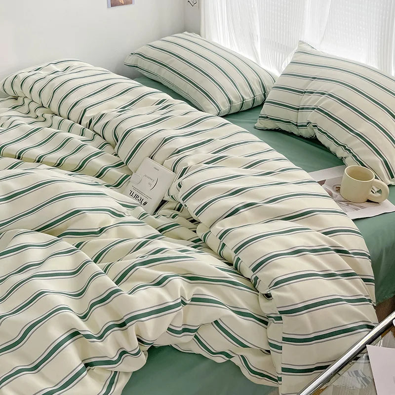 Simple Striped Duvet Cover and Four Piece Bed Sheet Set
