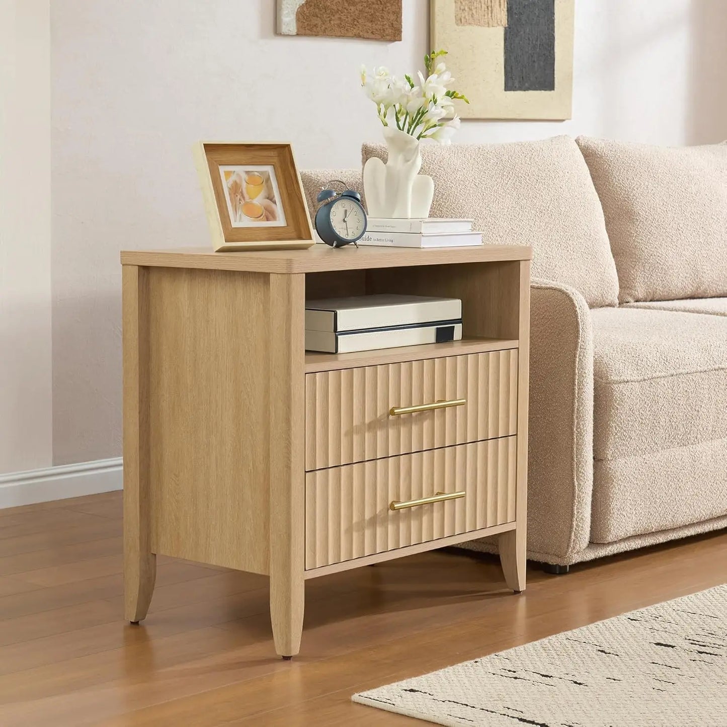 Modern Fluted Queen Nightstand End Table