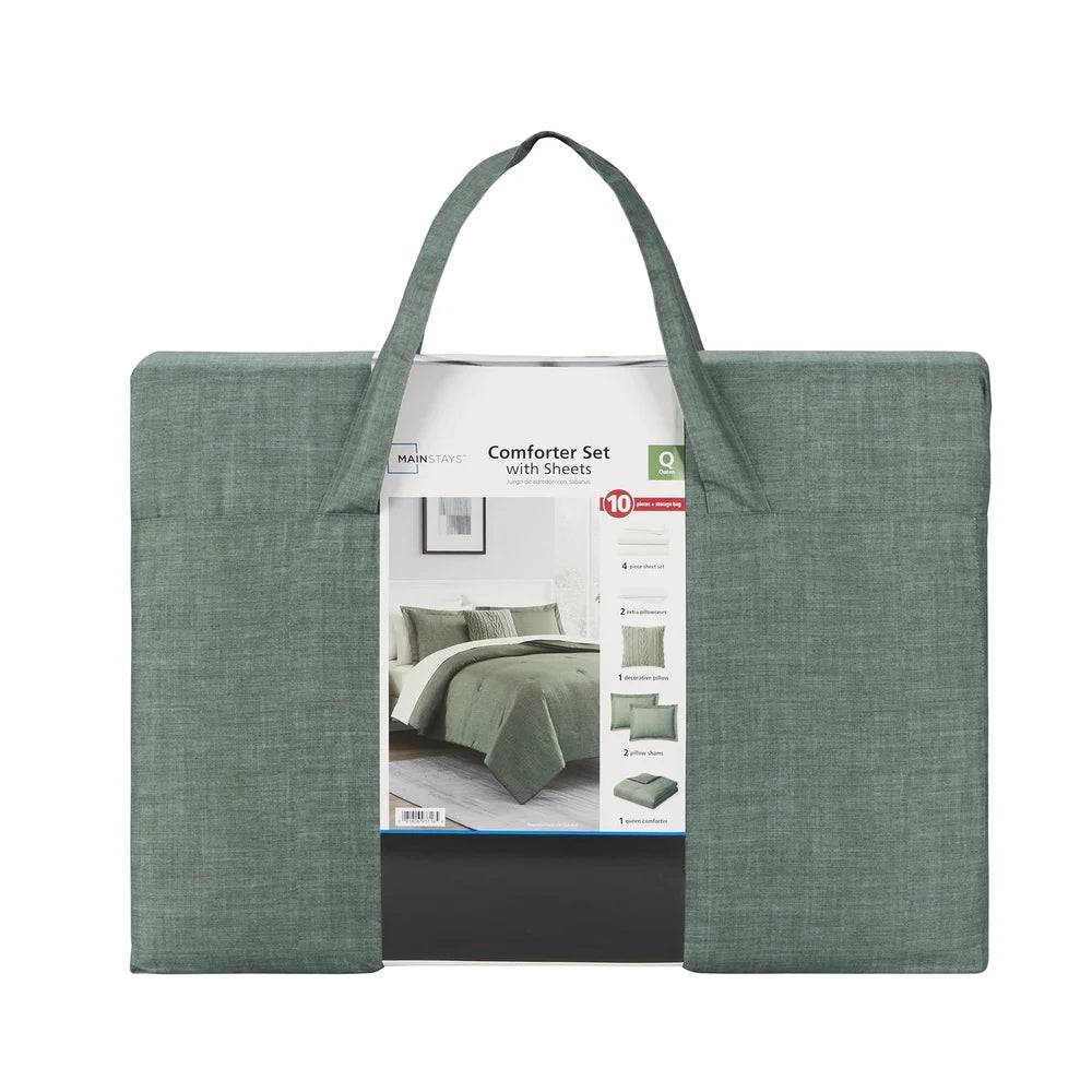 Green Texture Bed in a Bag Comforter Set with Sheets