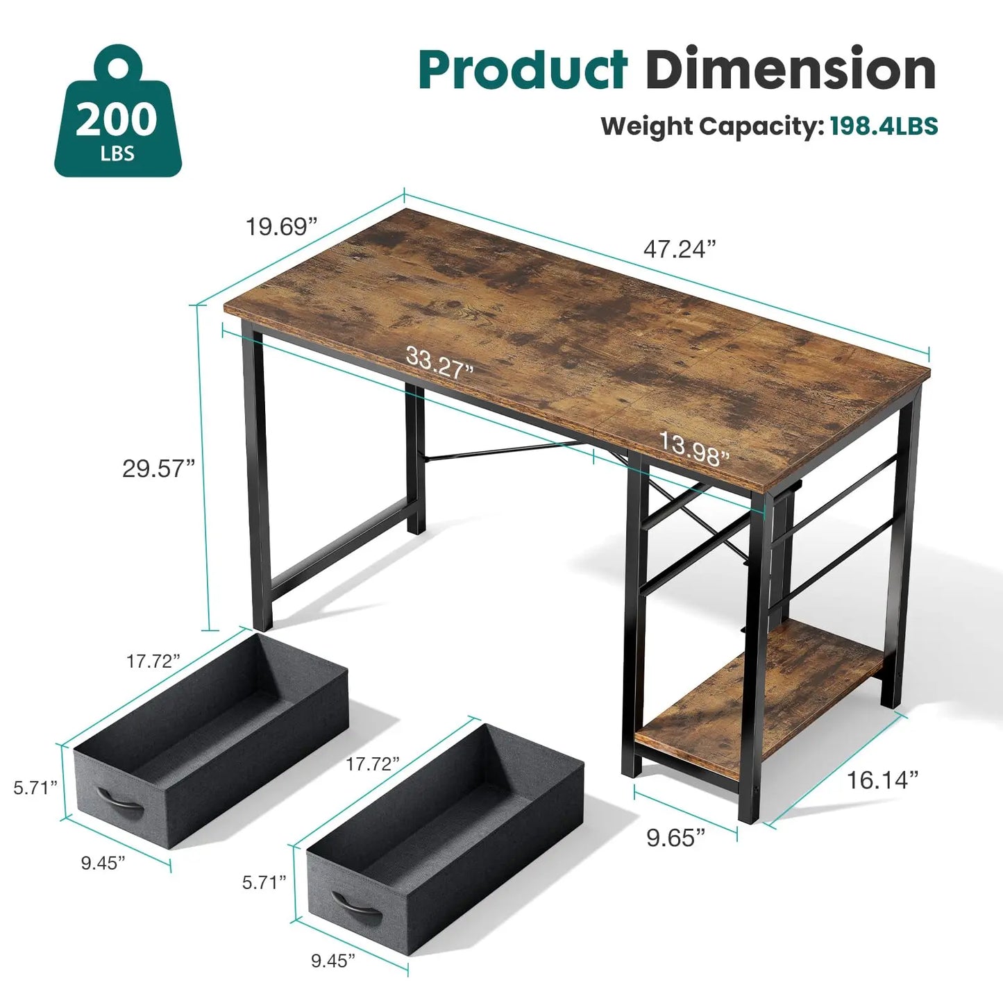 Computer Desk with Adjustable Position Drawers
