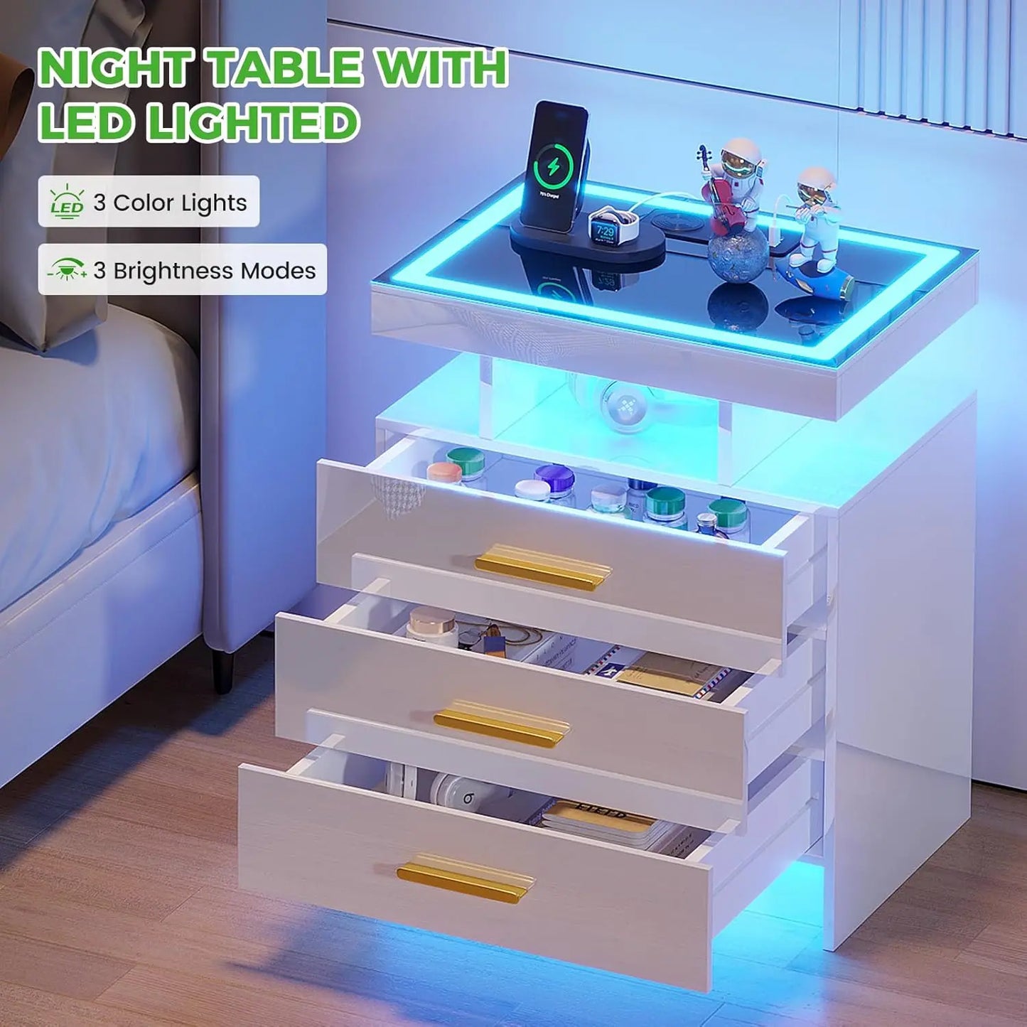 LED High Gloss Nightstand