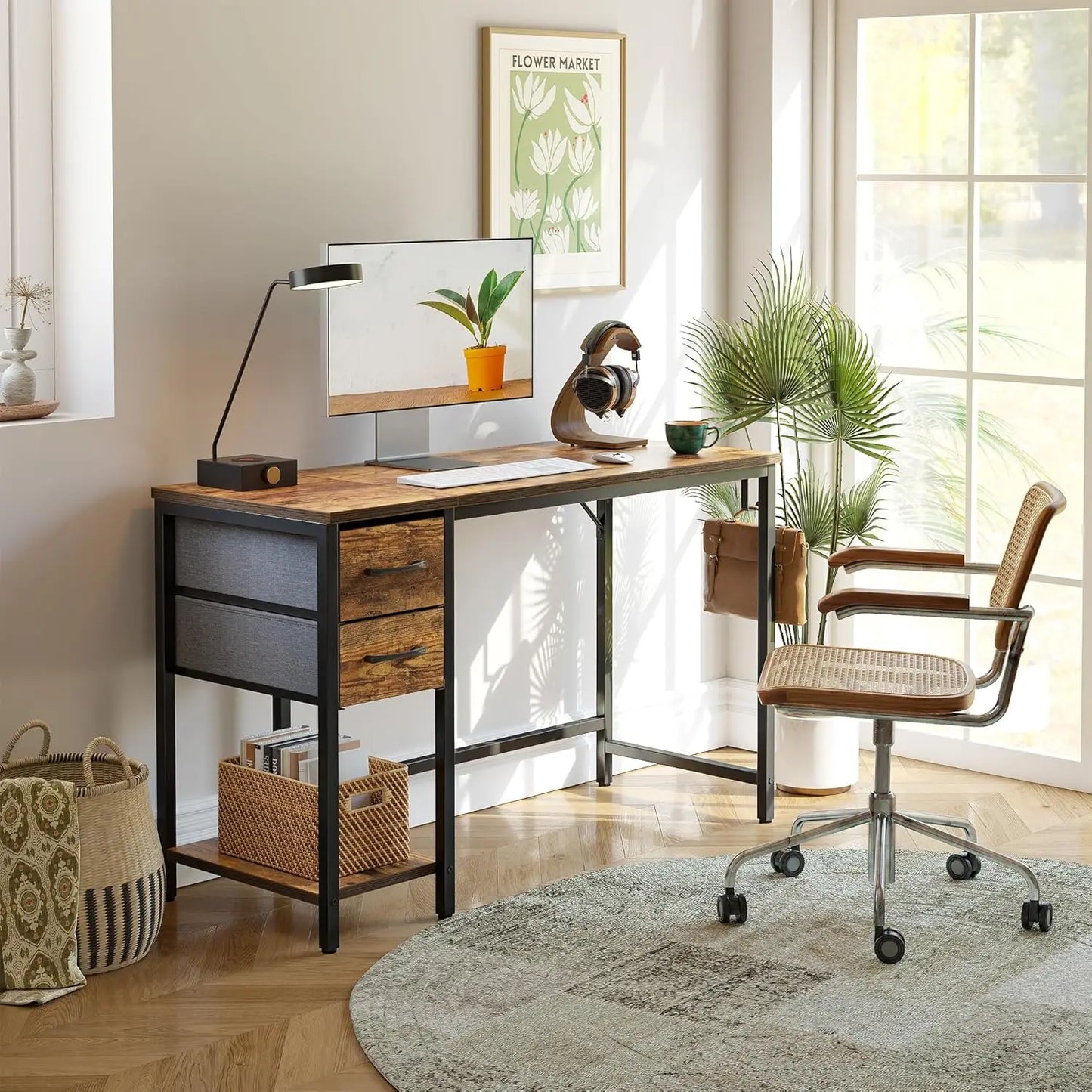 Rustic Brown Office Desk with 2 Drawers