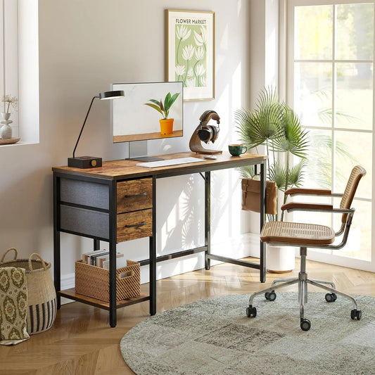 Rustic Brown Office Desk with 2 Drawers