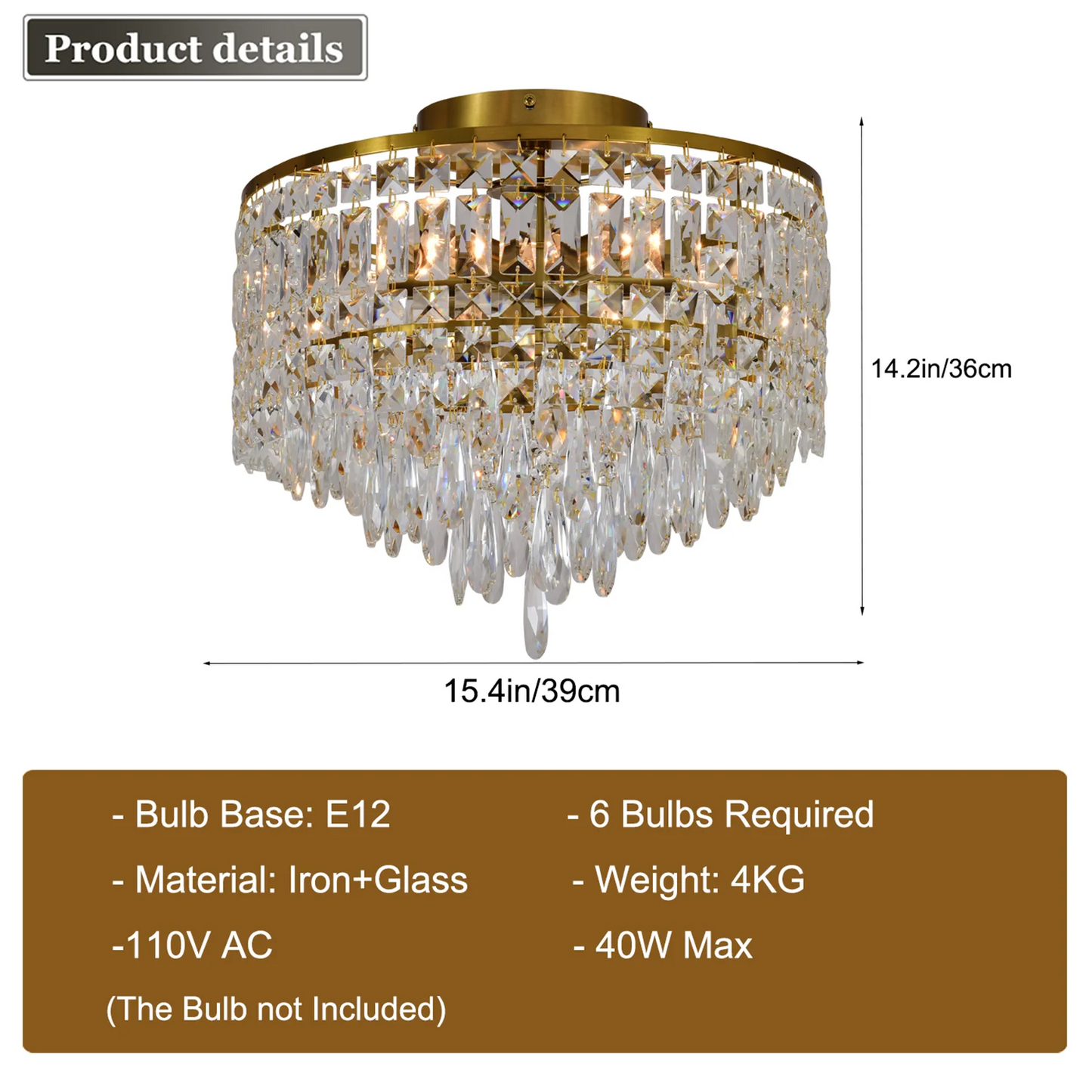Luxury Gold Crystal Flush Mount Teardrop Crystal Chandelier