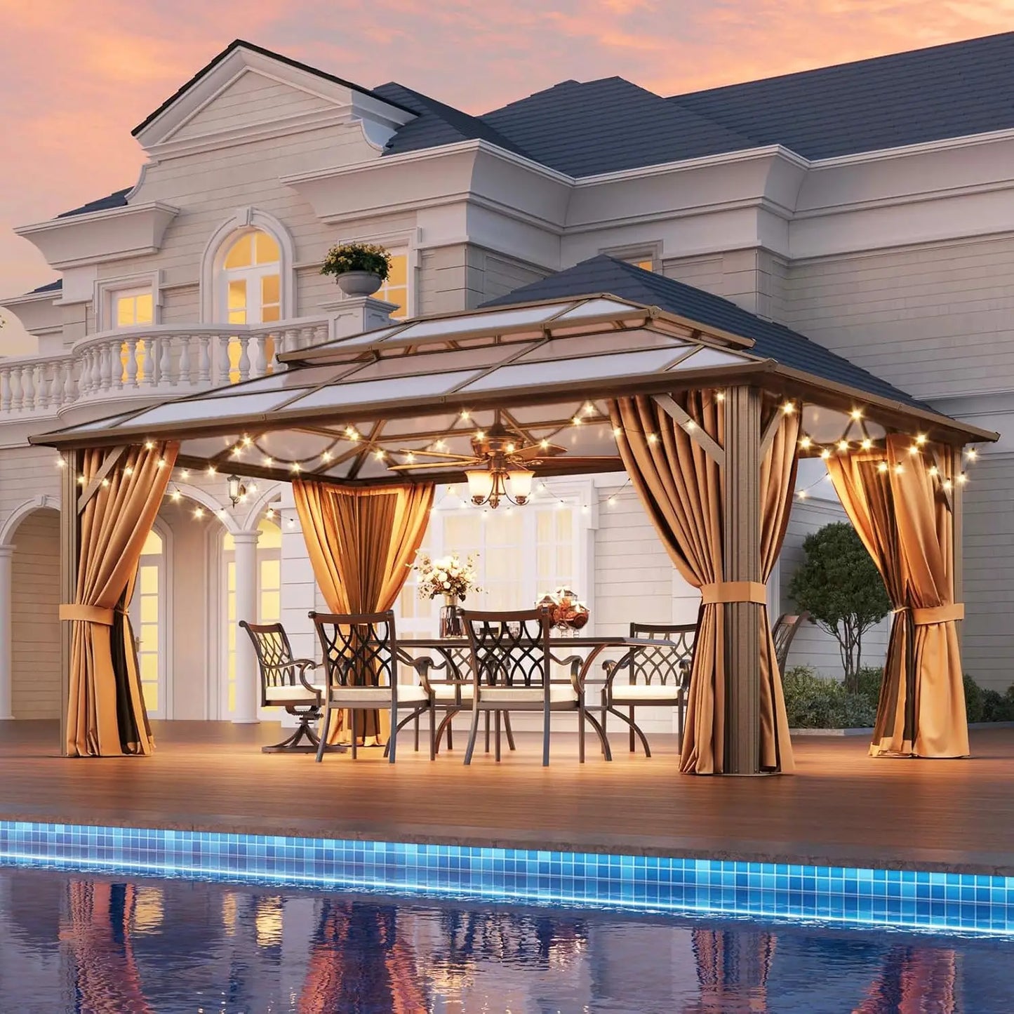 Hardtop Metal Double Polycarbonate Roof Gazebo