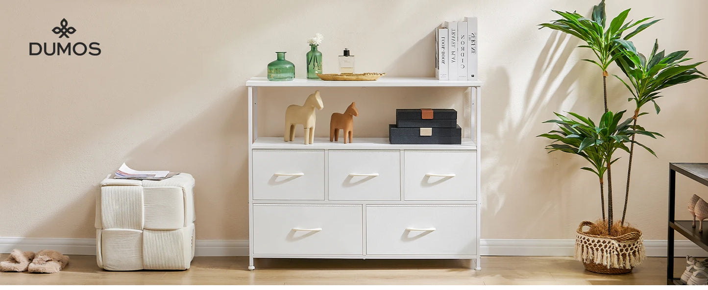 TV Stand Dresser with 5 Fabric Storage Drawers Media Console
