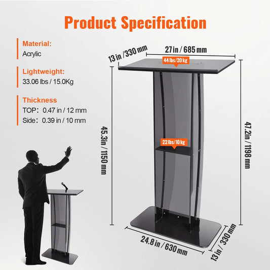 Acrylic Desktop Lecterns w/ Storage Shelf