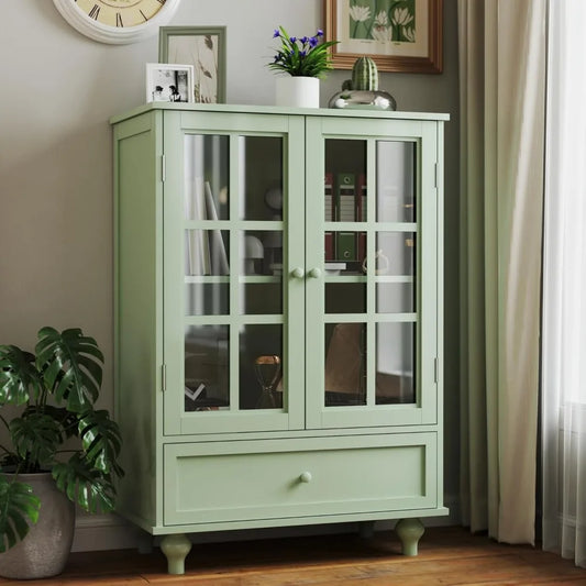 Buffet Cabinet with Glass Doors and Drawer