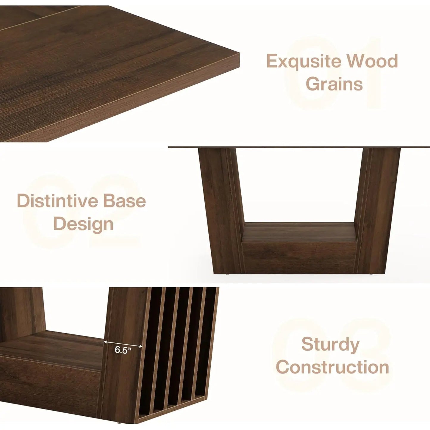 Heavy-Duty Wood Base Rectangular Dining Table