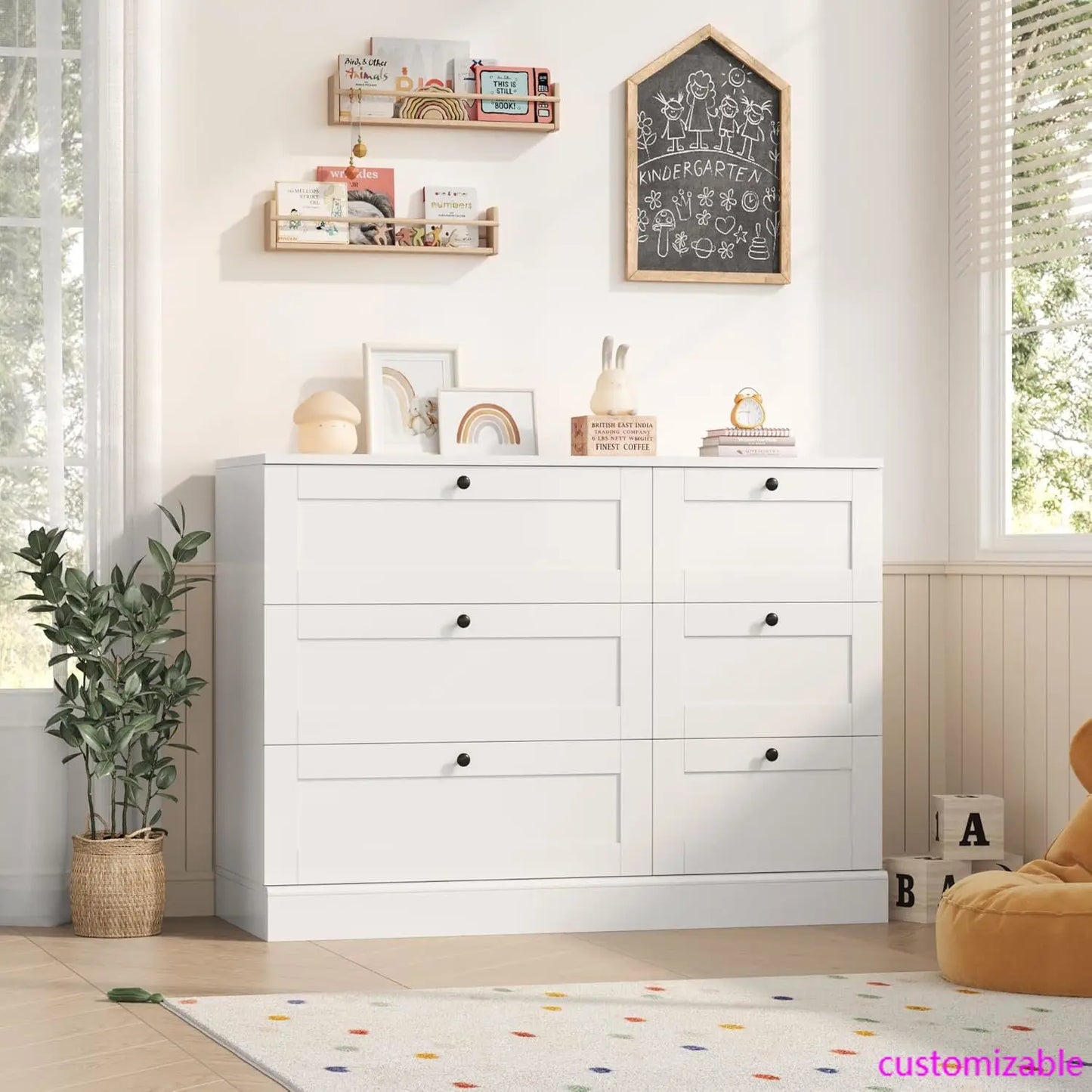 White Wood Wide Chest Dresser