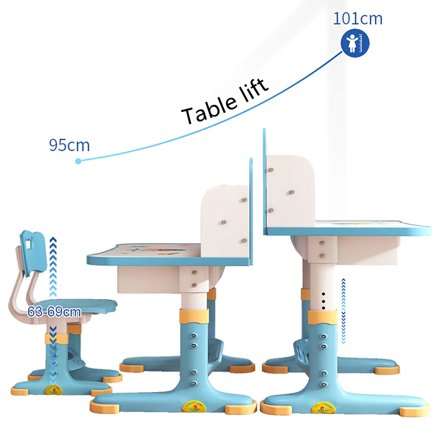 Multi Separation Adjustable Height Study Table with Drawer Chair Set