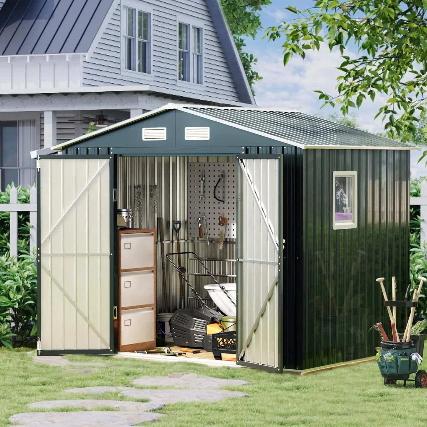 Outdoor Steel Storage Shed with Clear Window