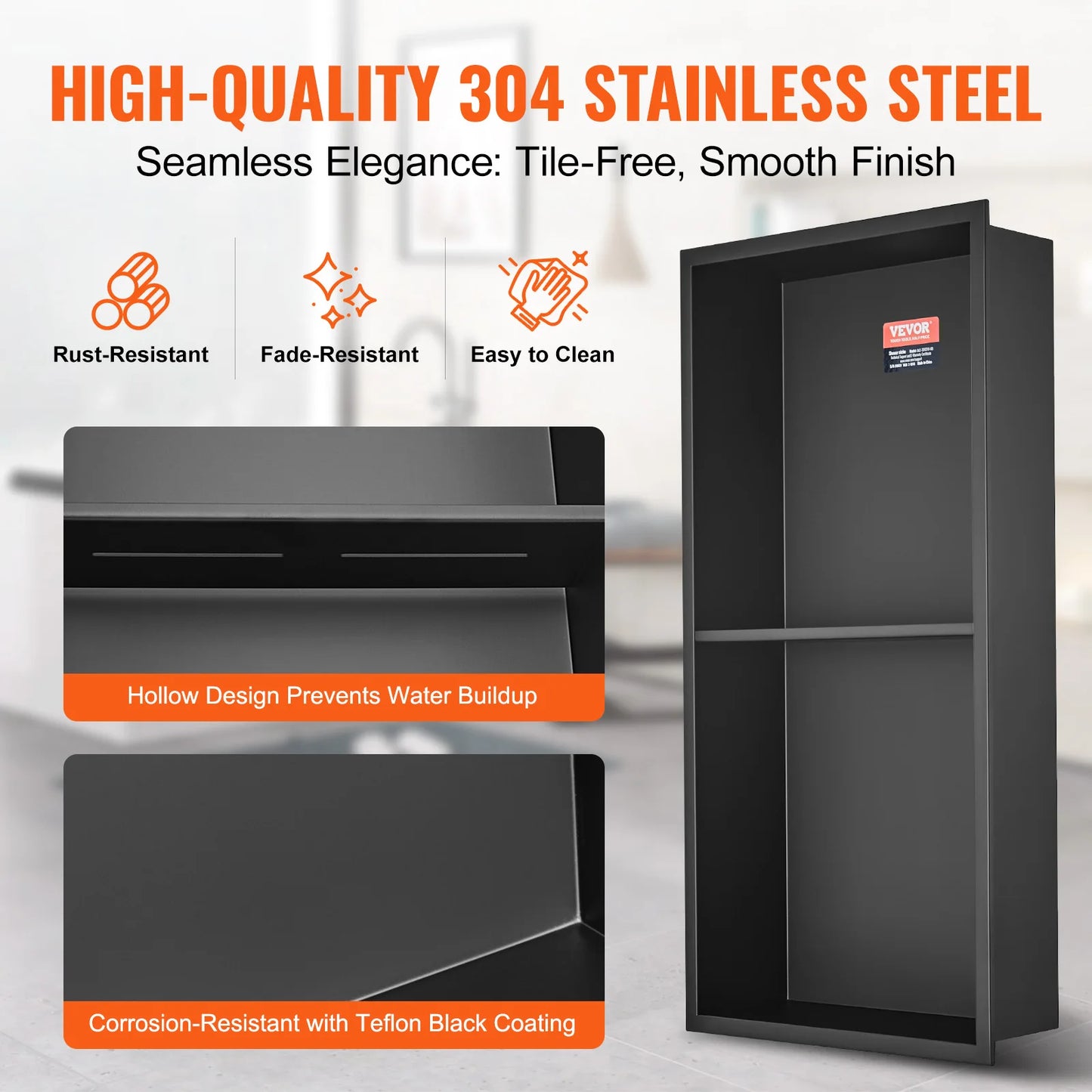 Stainless Steel Wall Inserted Niche Recessed Double Shelves