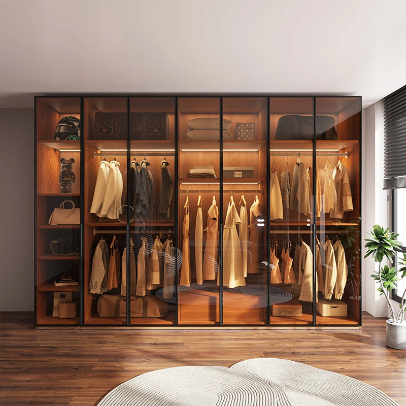 Modern Glass Wardrobe with Combination Storage Cabinet