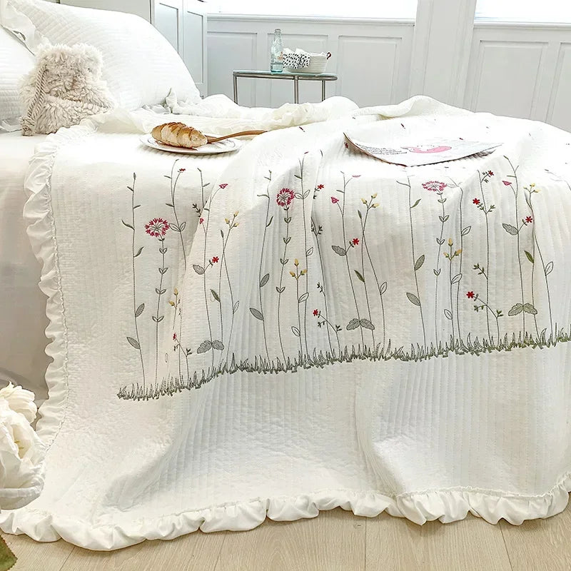 Ruffles Flowers Embroidery Summer Quilt