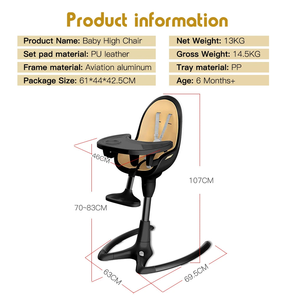 Baby Adjustable High Chair with Leather Cushion