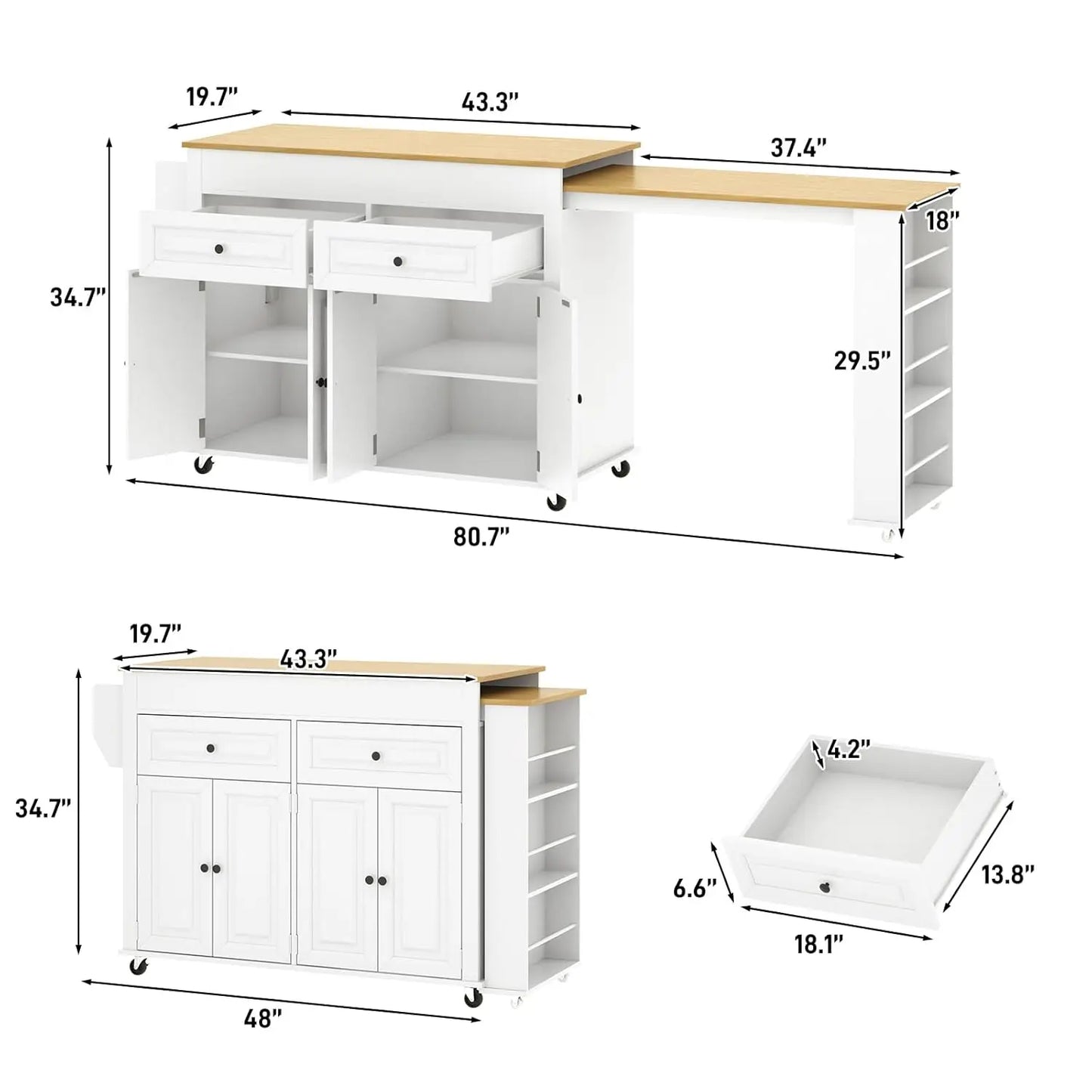 Large Mobile Extendable Dining Table and Power Outlet