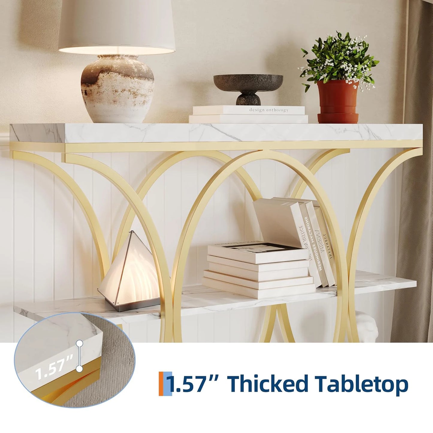 Narrow Console Table with Storage Shelves