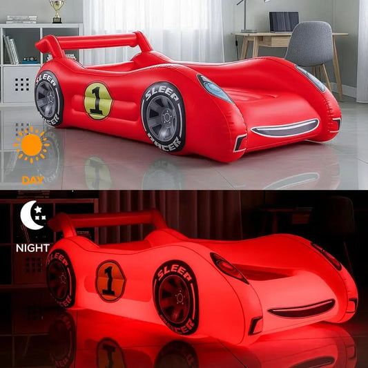 Inflatable Sleep Racer Dream Car Bed with LED Night Light Glow