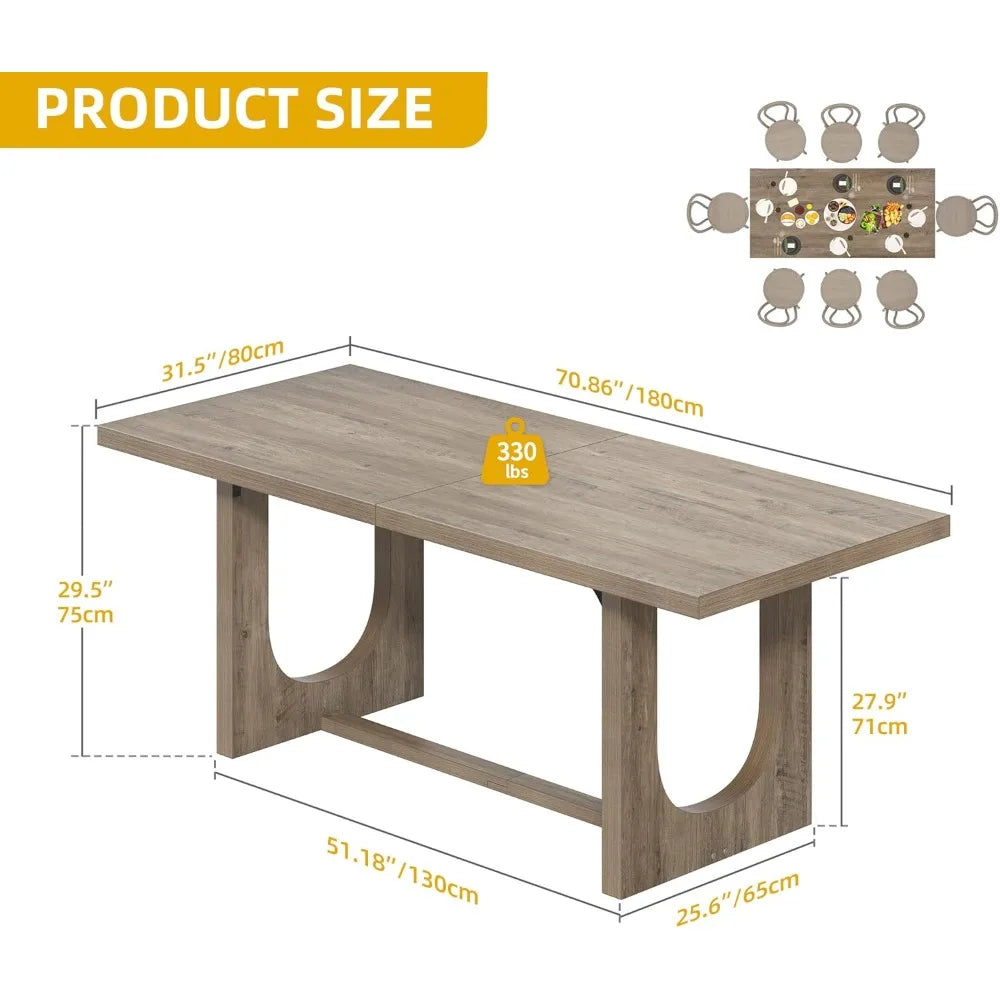 Large Rectangle Dining Room Table with Heavy Duty Wooden Base