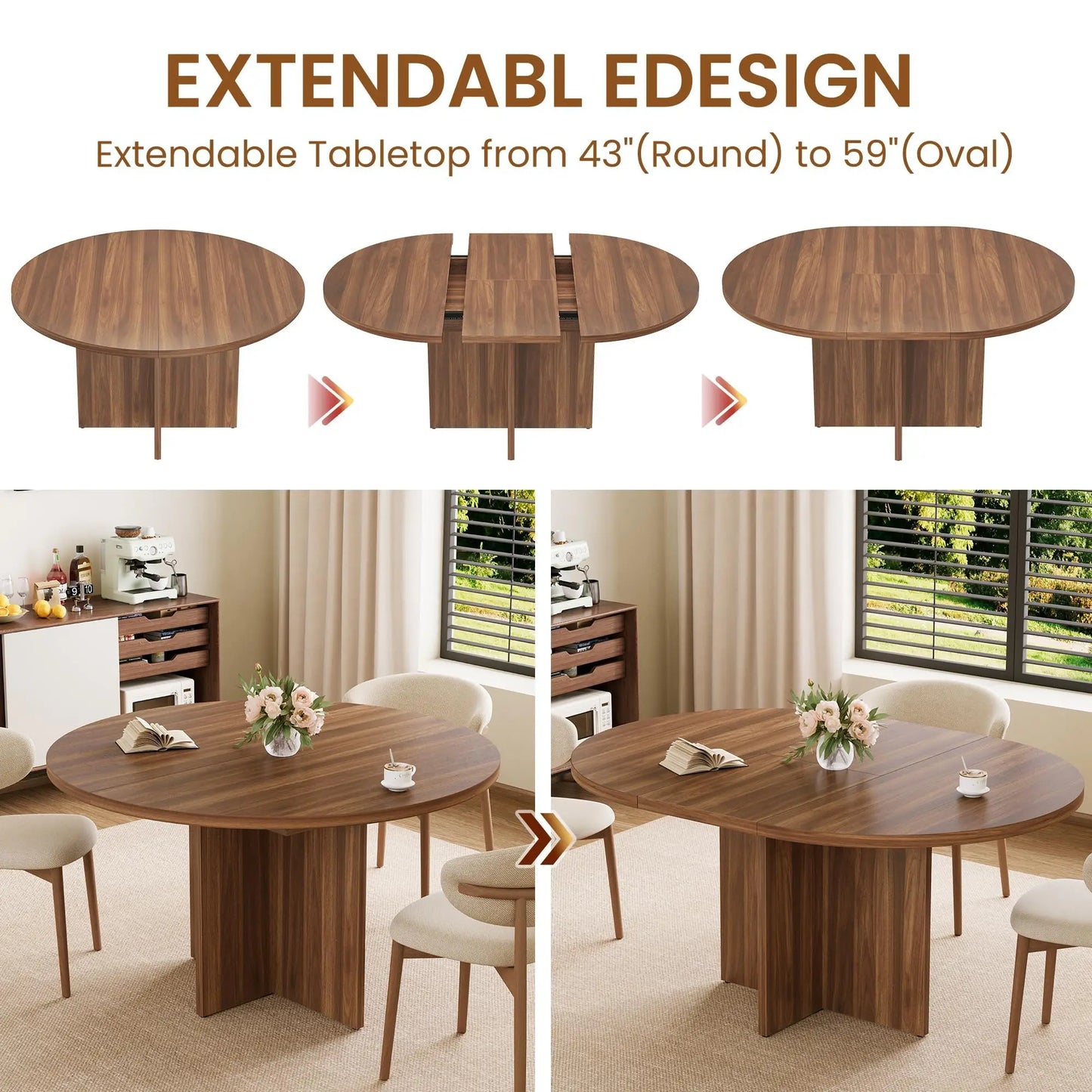 Modern Extendable Round to Oval Dining Table