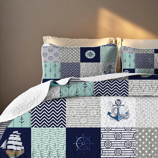 Durable Breathable Navigation Printed Quilt Set - All Seasons